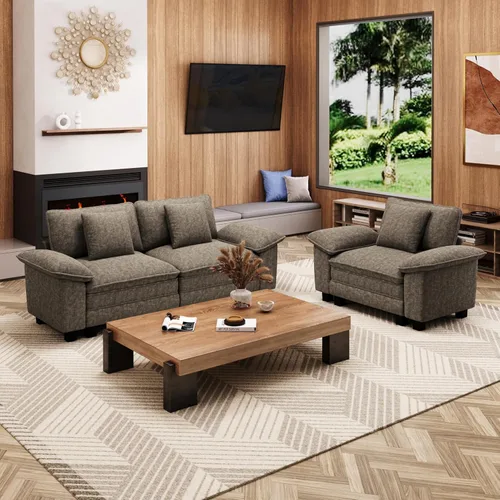 Vista 28 de Sofá Seccional Modular Individual de 53.5", Sillón de Pana Suave y Afelpada con Asiento Profundo Cómodo y Brazos Removibles para Sala de Estar