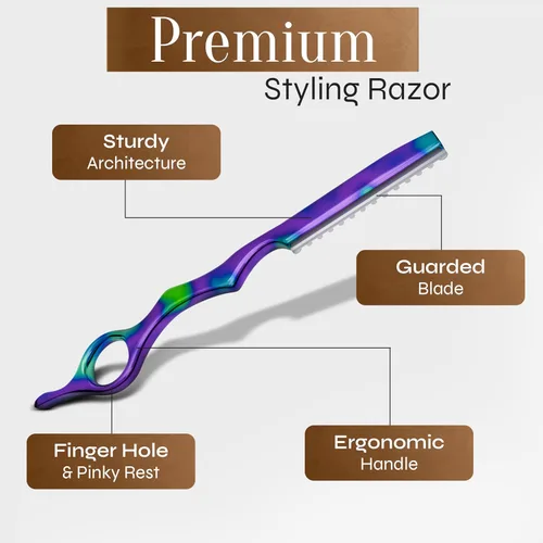 Vista 6 de Facón - Navajas para cortar el cabello - Juego profesional de navajas para peinado con 11 cuchillas de repuesto, herramienta de corte de cabello