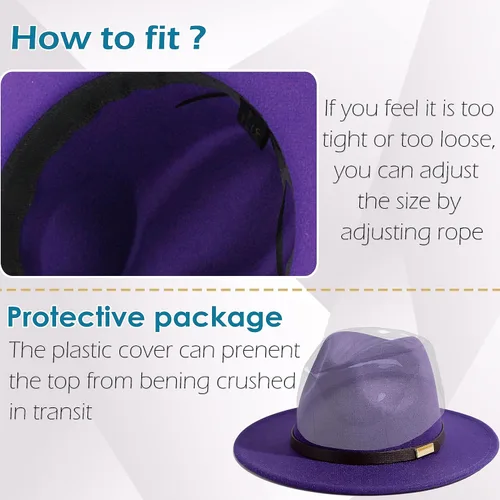Vista 79 de Sombreros Fedora para hombre, sombrero Panamá de ala ancha con cinturón clásico Unisex Felt Fedora, Adjustable Fit, Breathable Sweatband, All-Day