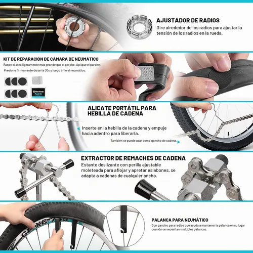 Vista 4 de DURATECH Kit de herramientas de bicicleta de 31 piezas, kit completo de reparación de bicicletas con caja de almacenamiento, herramientas