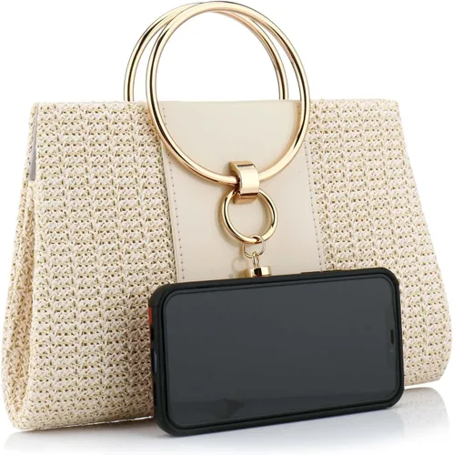 Vista 2 de Bolso de paja para mujer, bolso de mano cruzado de noche, bolso de mano para playa