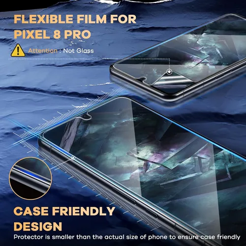 Vista 4 de FANGTIAN - Protector de pantalla para Google Pixel 8 Pro (no de vidrio), protector de pantalla para Pixel 8 Pro [compatible con huellas dactilares]