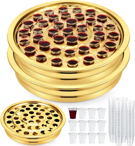 Vista 14 de Zhehao - 1 bandeja de comunión con cáliz desechables para suministros de iglesia, cada juego de suministros de comunión de 40 agujeros, bandejas