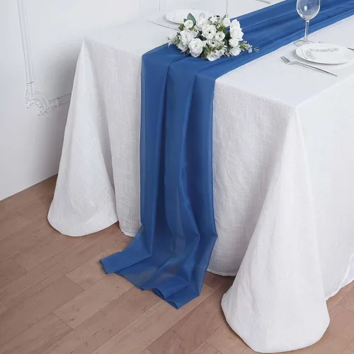 Vista 23 de Tableclothsfactory Camino de mesa de gasa de amatista de 22 x 80 pulgadas para bodas, fiestas, banquetes, decoración, ajuste rectangular y mesa