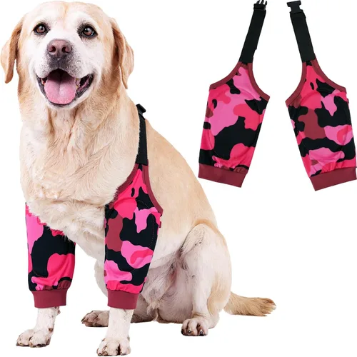 Vista 18 de Coderas para perros, rodilleras, protector de callos para callos, manga ajustable para codo de perro, manga higroma L, camuflaje azul Camuflado azul