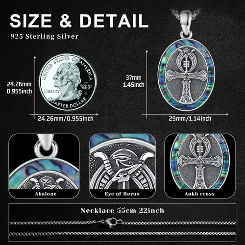 Vista 2 de Collar de plata de ley 925 con colgante de cruz de Ankh, símbolo egipcio antiguo, regalo para hombres y mujeres Collar Ankh A