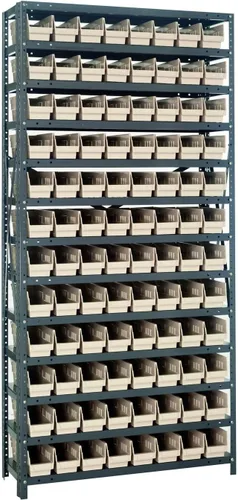 Vista 375 de Quantum QSBU-245BK Heavy Duty Shelving Unit with (7) Shelves and (24) QUS245 Black Bins for Garage Warehouse Storage Distribution 400 lb Load