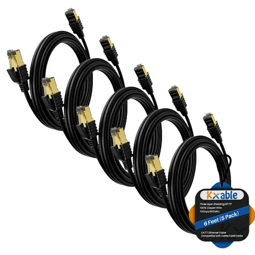 Vista 50 de Kxable Cable Ethernet Cat 7 de 1 pie, cable de Internet de alta velocidad Cat7, cable de red LAN RJ45 CAT7, triple blindaje SFTP de 10 Gbps 600 Mhz