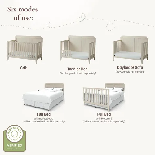 Vista 3 de Little Seeds Cuna convertible 6 en 1 Sprig, Whitewash Natural Blanqueado Natural