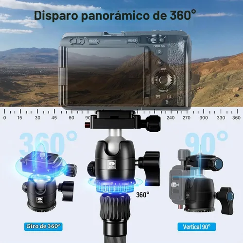 Vista 6 de SIRUI Trípode de Viaje Ligero de Fibra de Carbono, Trípode de Cámara Compacto de 52" con Kit de Cabeza de Bola de 360°, Columna Central Desmontable