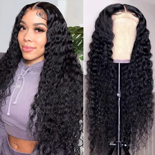 Vista 18 de Pelucas de cabello humano profundo de 13 x 4 pulgadas, encaje frontal de Onda profunda 13x4 sin pegamento natural