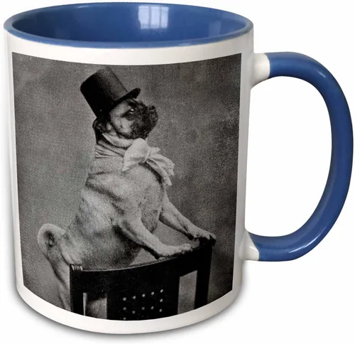 Vista 9 de 3D Rose mug_6775_4 "Pug in Top Hat Black and White" Taza negra de dos tonos, 11 onzas, negro/blanco