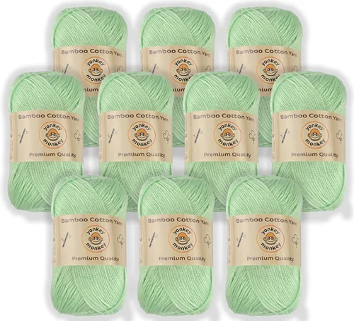 Vista 28 de Paquete de 10 unidades de hilo de 500 gramos de Yonkey Monkey - 70 % rayón derivado del bambú, 30 % algodón - Importado - Verde militar 9059