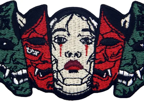 Vista 2 de Hannya Oni - Máscara bordada con apliques bordados, emblema para coser