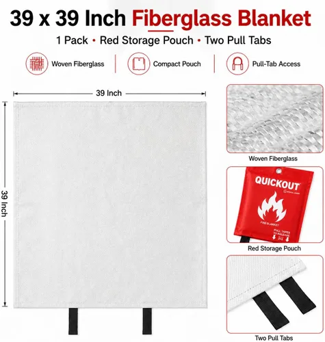 Vista 6 de Manta de fuego para el hogar y la cocina, fibra de vidrio de 39 x 39