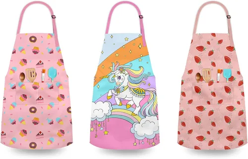 Vista 3 de Delantales para Niños para Niñas Delantales para Niños Pequeños con Bolsillos para Niños Cocinar Hornear Pintar Manualidades Arte Jardinería