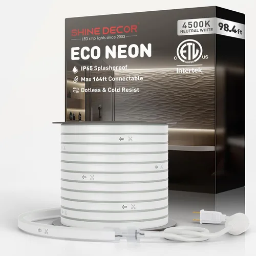 Vista 14 de Shine Decor Tira de luces LED AC 120V, cuerda de neón eco de 120 LED/m sin puntos, conectable y cortable, IP65 impermeable y resistente al clima