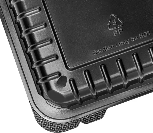 Vista 6 de Karat Contenedor con bisagras PP negro de 8 x 8 pulgadas, 1 compartimiento - 250 ct