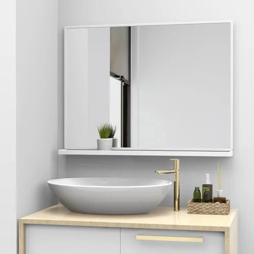 Vista 20 de Espejo de baño con estante, espejo de pared rectangular negro, marco de metal, colgante horizontal o vertical (24 x 20 pulgadas)