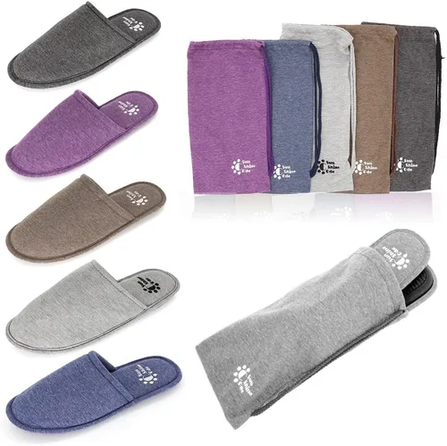 Vista 5 de Pantuflas lavables de algodón de espuma viscoelástica con bolsa de viaje a juego para el hogar, hotel, spa, dormitorio