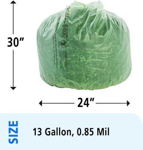Vista 2 de Stout e2430e85 13 galones 24" x 30" Heavy Duty biodegradables bolsas de basura, 45 bolsas por caja, astm6400, verde, fabricado en Estados Unidos por