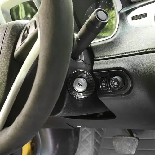 Vista 6 de Moldura del Interruptor de Arranque del Coche, Cubierta del Anillo del Botón del Orificio de Encendido Interior, Accesorios para Chevrolet Camaro