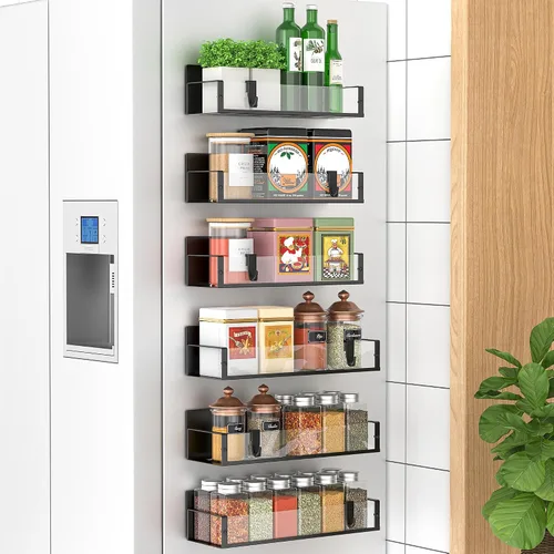 Vista 37 de HuggieGems Paquete de 6 organizadores magnéticos de almacenamiento de especias para refrigerador y horno, organizadores negros para nevera