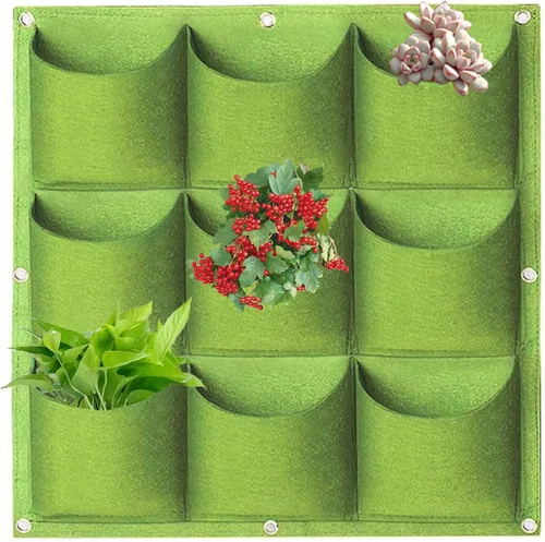 Vista 14 de Bolsas de cultivo colgantes para plantar, 9 bolsillos para colgar en la pared, bolsa de cultivo vertical para jardín interior y exterior, contenedor