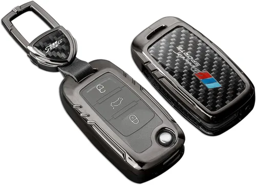 Vista 31 de Funda para llavero BMW con llavero, fibra de carbono real, protección de aleación de zinc, compatible con BMW 1 3 4 5 6 7 Series X1 X3 X4 M5 M6 GT3