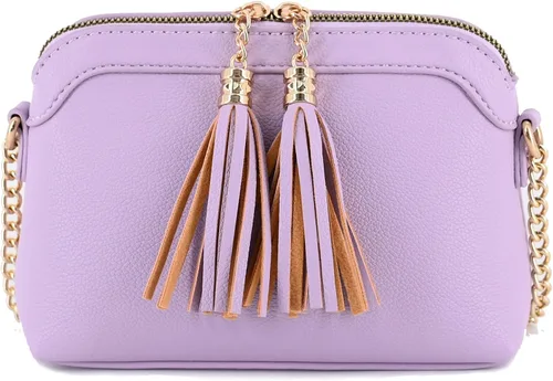 Vista 2 de Bolso cruzado pequeño con dos borlas con correa de cadena, bolso pequeño para mujer