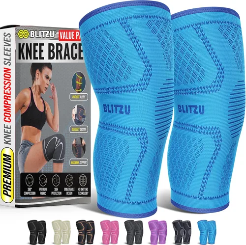Vista 15 de BLITZU - Rodillera de compresión para hombres y mujeres – mejor soporte para correr, gimnasio, entrenamiento, fitness, levantamiento de pesas.