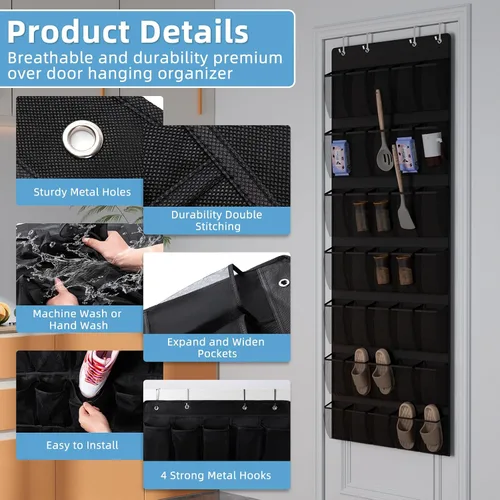 Vista 3 de Aisoso Organizador de zapatos sobre la puerta con 35 grandes bolsillos de malla transpirable y 4 ganchos de metal que ahorran espacio para zapatos