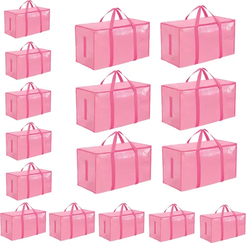 Vista 37 de Paquete de 4 bolsas de mudanza extra grandes y resistentes, bolsas de almacenamiento impermeables con asas y cremalleras, plegables para dormitorio