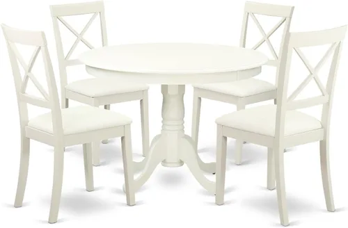 Vista 11 de East West Furniture HLBO3-CAP-C - Juego de mesa de comedor de 3 piezas para espacios pequeños, contiene una mesa de comedor redonda con pedestal y 2