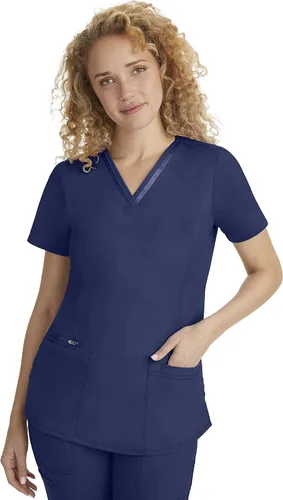 Vista 7 de Healing Hands Scrubs Top 3 bolsillos con cuello en V 2278 Jasmin para mujer, Azul (Aqua Mist)