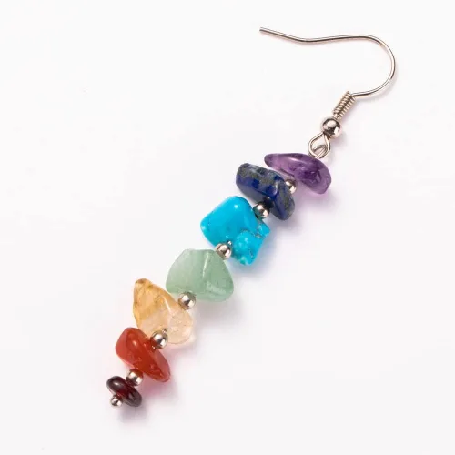 Vista 5 de Aretes colgantes de piedra de 7 chakras, piedra de reiki natural, joyería de energía curativa para mujeres y niñas