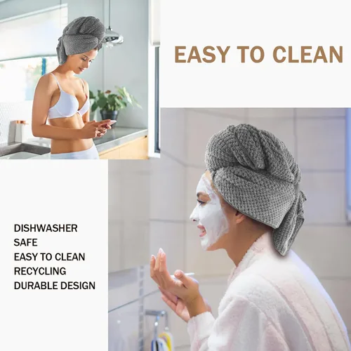 Vista 6 de Toalla de microfibra para el cabello para mujer, turbantes de secado súper absorbentes, toalla de secado de cabello antiencrespamiento para cabello