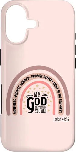Vista 32 de Funda motivacional para iPhone 13 Pro Max Waymaker Boho Rainbow con versículo bíblico
