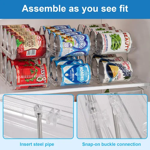 Vista 4 de cjc Organizador de latas para despensa, 3 juegos de 3 niveles organizador de latas para refrigerador, organizadores automáticos transparentes