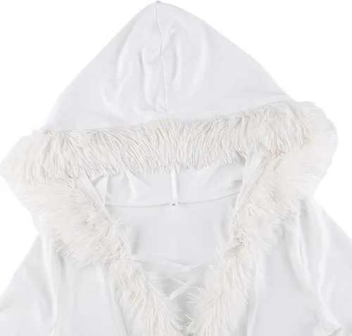 Vista 5 de Vestido corto de Navidad con capucha y ribete peludo para mujer, vestido corto ajustado ajustado Y2K sexy para fiesta de Navidad, ropa de club