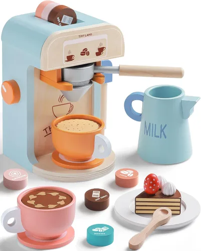 Vista 3 de Tiny Land Juguetes de cocina y cafetera de madera para jugar