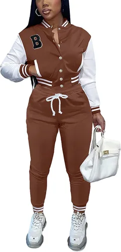 Vista 10 de Fooullaide - Chaqueta varsity para mujer con sudadera, conjunto de 2 piezas, sudadera con capucha, chaqueta de botones estilo letterman, conjunto