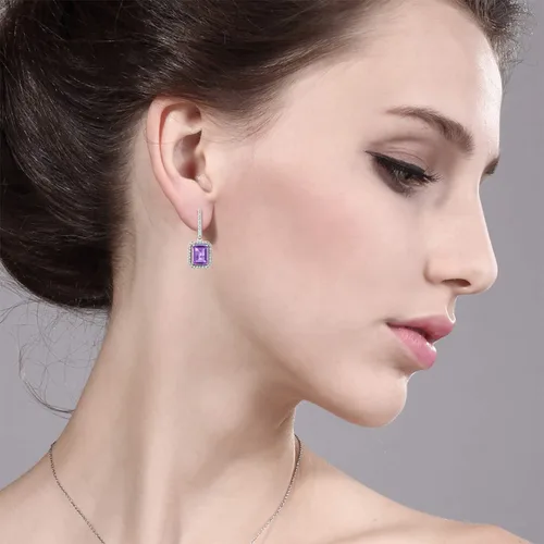 Vista 2 de Gem Stone King Aretes colgantes de plata de ley 925 con amatista morada para mujer