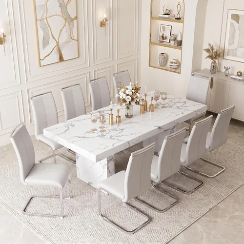 Vista 9 de gopop Juego de mesa de comedor de 7 piezas para 6, 63 pulgadas de mármol sintético