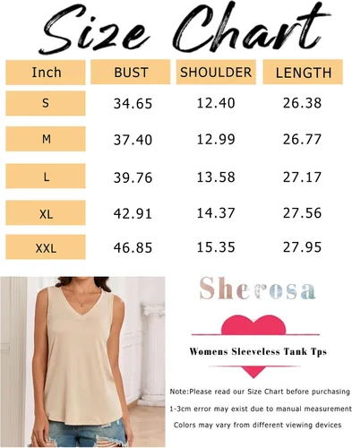 Vista 6 de Sherosa Camisetas sin mangas para mujer, cuello en V, para verano, a la moda, casuales, holgadas, sin mangas