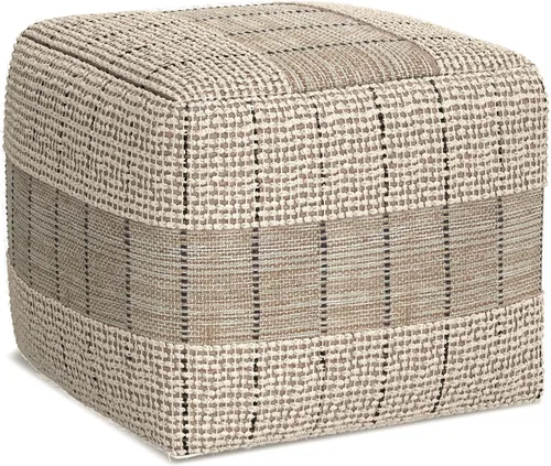 Vista 5 de SIMPLIHOME Elmer Puf cuadrado – 18 pulgadas de ancho tejido a mano yute y algodón otomano en color natural y gris, reposapiés contemporáneo
