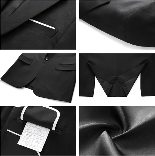 Vista 6 de Trajes de 2 piezas para hombre, ajuste delgado, casual, con un botón, trajes sólidos para hombre, negocios, boda, fiesta, chaqueta, blazer