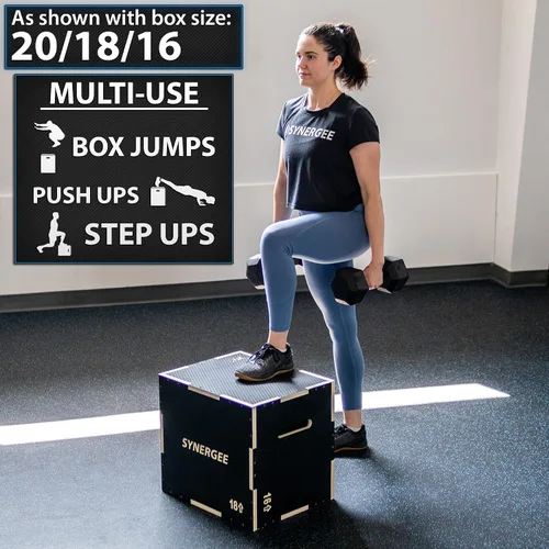 Vista 7 de Synergee Caja pliométrica antideslizante 3 en 1 para entrenamiento y acondicionamiento de saltos. Plyo de madera y caja pliométrica suave todo