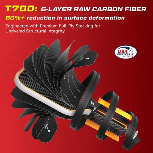 Vista 2 de YVmove 16mm Kevlar T700 Carbon Fiber Pickleball Paddle, USAPA Approved Raw Carbon Texture for Exceptional Spin Explosive Power & Consistent Shot
