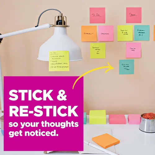 Vista 3 de Post-it Notas súper adhesivas, 3 x 3 pulgadas, 18 blocs, 90 hojas/bloc, 2 veces el poder de adherencia, suministros de regreso a clases para perno